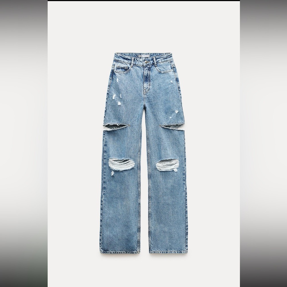 Zara Distressed Light Blue Boyfriend Jeans